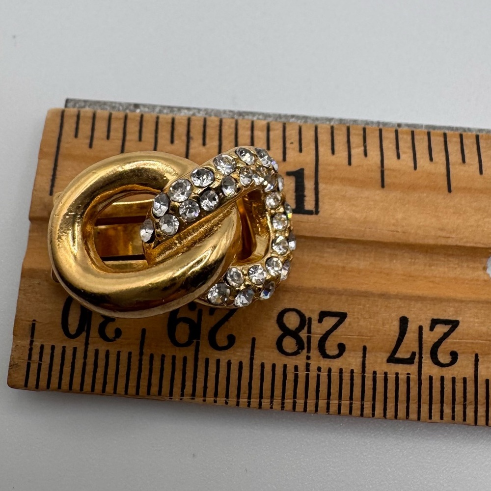 Vintage Signed Christian Dior Gold Tone Rhinestone Link Clip On | Designer - Picture 9 of 10